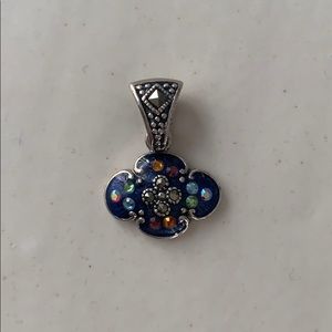 Sterling Silver and Blue Enamel Sparkly Pendant